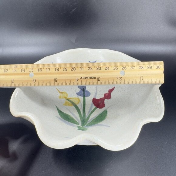 Hand Made Studio Pottery Ruffled Edge Bowl Dish Signed Maje Ki Stoneware Dish - Picture 4 of 13